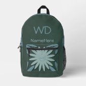 Gepersonaliseerde naam Monogram Groen Blauw Bloeme Bedrukte Rugzak (Voorkant)