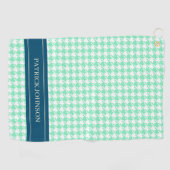 Gepersonaliseerde naam Monogram Mint Houndstooth Golfhanddoek (Horizontaal)