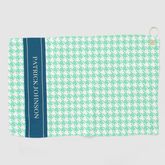 Gepersonaliseerde naam Monogram Mint Houndstooth Golfhanddoek (Horizontaal)