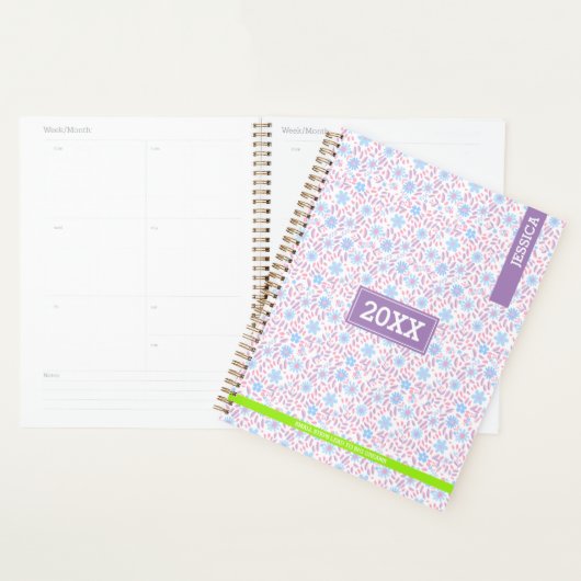 Gepersonaliseerde naam & Monogram Paarse Bloemen Planner (Display)