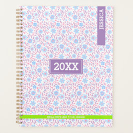 Gepersonaliseerde naam & Monogram Paarse Bloemen Planner