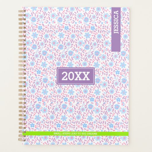 Gepersonaliseerde naam & Monogram Paarse Bloemen Planner (Voorkant)