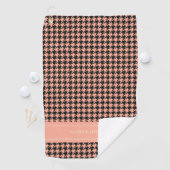 Gepersonaliseerde naam Monogram Perzik Houndstooth Golfhanddoek (Insitu)