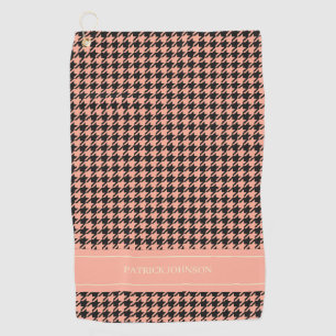Gepersonaliseerde naam Monogram Perzik Houndstooth Golfhanddoek
