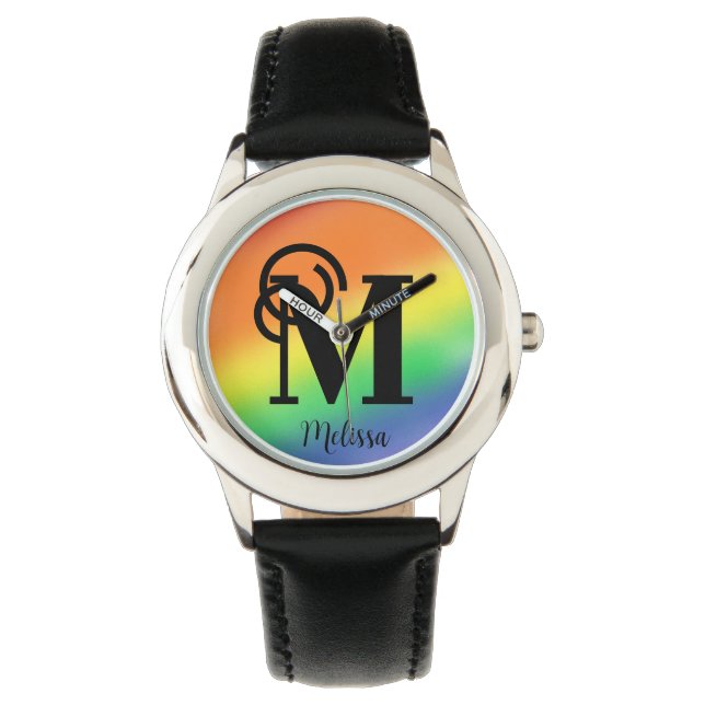 Gepersonaliseerde naam Monogram Rainbow Horloge (Voorkant)