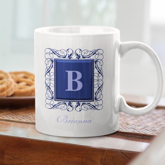 Gepersonaliseerde naam Monogram Regal Style (Blauw Koffiemok