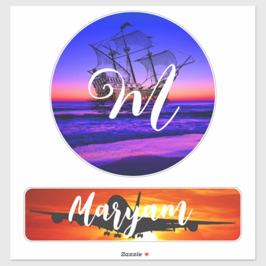 Gepersonaliseerde naam & monogram, reiskoffer sticker (Vel)