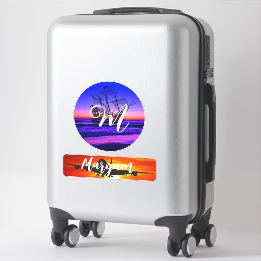 Gepersonaliseerde naam & monogram, reiskoffer sticker (Koffer)