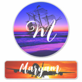 Gepersonaliseerde naam & monogram, reiskoffer sticker