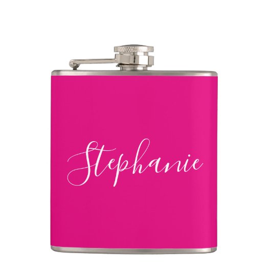 Gepersonaliseerde naam Monogram roze Bachelorette Heupfles (Voorkant)