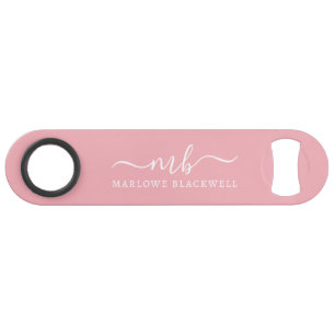 Gepersonaliseerde naam Monogram Roze Blush White Speed Flessenopener