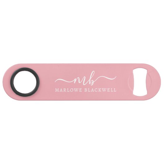 Gepersonaliseerde naam Monogram Roze Blush White Speed Flessenopener (Voorkant (Horizontaal))