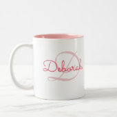 Gepersonaliseerde naam ~ monogram roze tweekleurige koffiemok (Links)