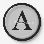 Gepersonaliseerde naam Monogram Silver Metallic Bu Papieren Bordje (Voorkant)