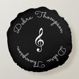 Gepersonaliseerde naam Monogram - Treble Clef Blac Rond Kussen