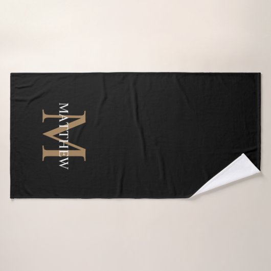 Gepersonaliseerde naam Monogram zwart Badhanddoek (Badhanddoek)