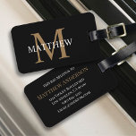 Gepersonaliseerde naam Monogram zwart Bagagelabel<br><div class="desc">Creëer uw eigen gepersonaliseerde zwarte ronde bagagelabel met uw douanenaam en monogram.</div>