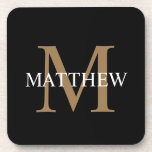 Gepersonaliseerde naam Monogram zwart Bier Onderzetter<br><div class="desc">Creëer uw eigen gepersonaliseerde zwarte ronde drankenkusten met uw eigen naam en monogram.</div>
