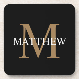 Gepersonaliseerde naam Monogram zwart Bier Onderzetter