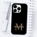 Gepersonaliseerde naam Monogram zwart Case-Mate iPhone 14 Pro Hoesje<br><div class="desc">Creëer uw eigen gepersonaliseerde zwarte ronde telefoongeval met uw douanenaam en monogram.</div>