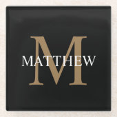 Gepersonaliseerde naam Monogram zwart Glazen Onderzetter (Voorkant)