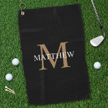 Gepersonaliseerde naam Monogram zwart Golfhanddoek<br><div class="desc">Creëer uw eigen gepersonaliseerde zwarte ronde golfhanddoek met uw eigen naam en monogram.</div>