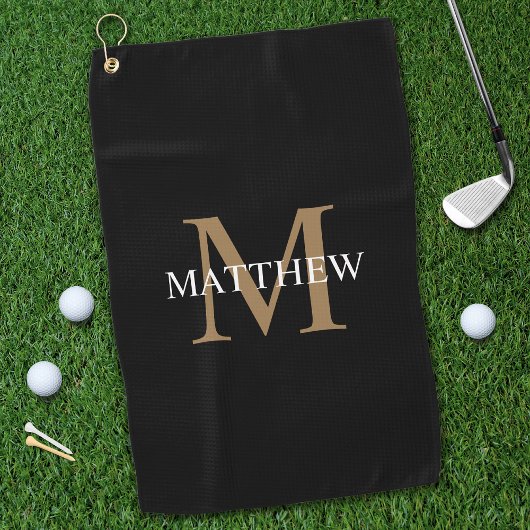 Gepersonaliseerde naam Monogram zwart Golfhanddoek