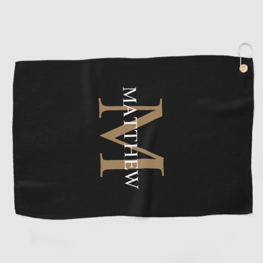 Gepersonaliseerde naam Monogram zwart Golfhanddoek (Horizontaal)
