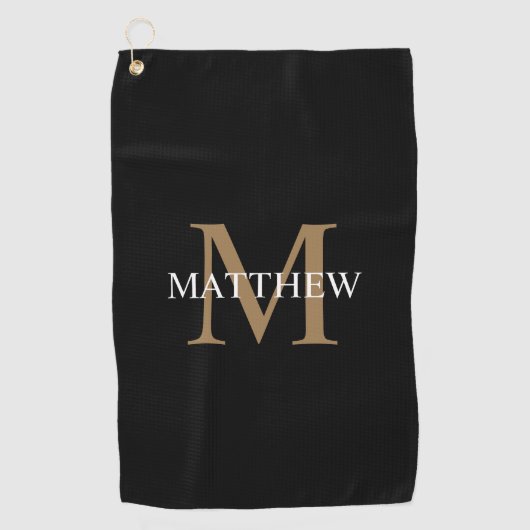 Gepersonaliseerde naam Monogram zwart Golfhanddoek (Voorkant)
