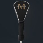 Gepersonaliseerde naam Monogram zwart Golfheadcover<br><div class="desc">Creëer je eigen gepersonaliseerde zwarte ronde golfkaft met je eigen naam en monogram.</div>