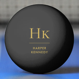 Gepersonaliseerde naam Monogram Zwart Goud Pingpongbal