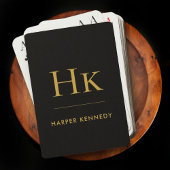 Gepersonaliseerde naam Monogram Zwart Goud Pokerkaarten