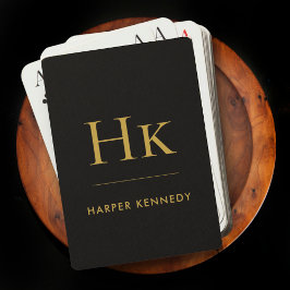 Gepersonaliseerde naam Monogram Zwart Goud Pokerkaarten