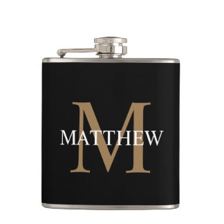 Gepersonaliseerde naam Monogram zwart Heupfles