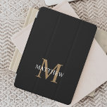 Gepersonaliseerde naam Monogram zwart iPad Mini Cover<br><div class="desc">Creëer uw eigen gepersonaliseerde zwarte ronde draagtas met uw aangepaste naam en monogram.</div>