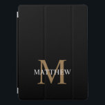 Gepersonaliseerde naam Monogram zwart iPad Pro Cover<br><div class="desc">Creëer uw eigen gepersonaliseerde zwarte ronde draagtas met uw aangepaste naam en monogram.</div>