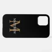 Gepersonaliseerde naam Monogram zwart iPhone Hoesje (Achterkant horizontaal)