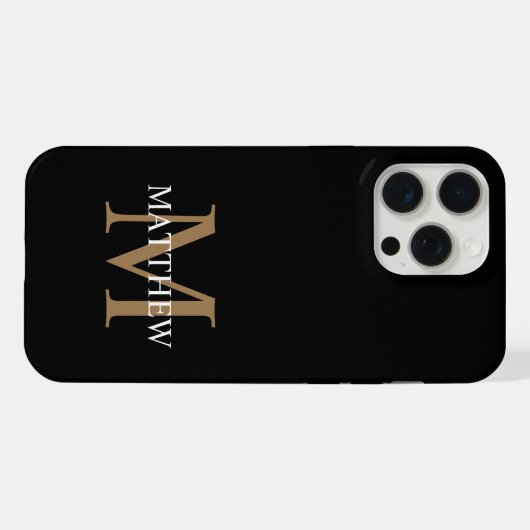 Gepersonaliseerde naam Monogram zwart iPhone Hoesje (Achterkant horizontaal)