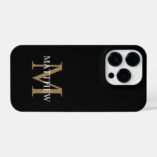 Gepersonaliseerde naam Monogram zwart iPhone Hoesje (Achterkant horizontaal)