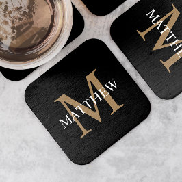 Gepersonaliseerde naam Monogram zwart Kartonnen Onderzetters