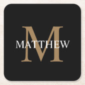 Gepersonaliseerde naam Monogram zwart Kartonnen Onderzetters (Voorkant)