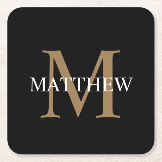 Gepersonaliseerde naam Monogram zwart Kartonnen Onderzetters (Voorkant)