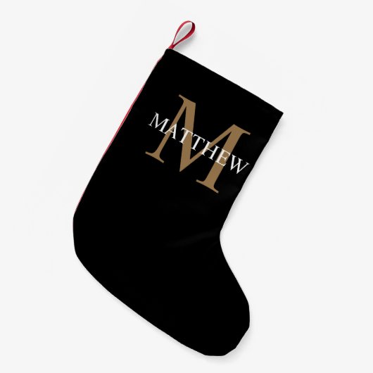 Gepersonaliseerde naam Monogram zwart Kleine Kerstsok (Voorkant (Hangend))