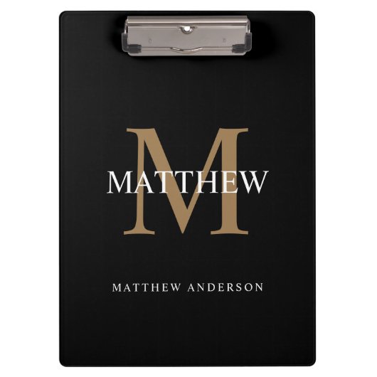 Gepersonaliseerde naam Monogram zwart Klembord (Voorkant)