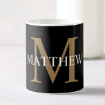 Gepersonaliseerde naam Monogram zwart Koffiemok<br><div class="desc">Creëer uw eigen gepersonaliseerde zwarte ronde koffie-mok met uw eigen naam en monogram.</div>