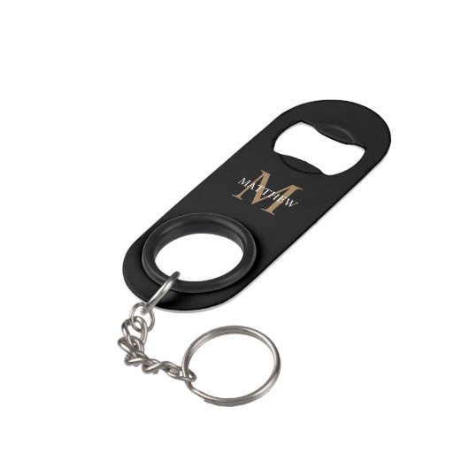 Gepersonaliseerde naam Monogram zwart Mini Flessenopener (Achterkant Gekanteld)