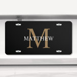 Gepersonaliseerde naam Monogram zwart Nummerplaat<br><div class="desc">Creëer Uw eigen gepersonaliseerde zwarte ronde licentie bord met uw aangepaste naam en monogram.</div>