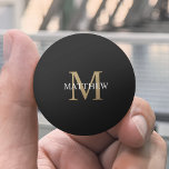 Gepersonaliseerde naam Monogram zwart Pingpongbal<br><div class="desc">Creëer uw eigen gepersonaliseerde zwarte ronde pingelt pongbal met uw douanenaam en monogram.</div>