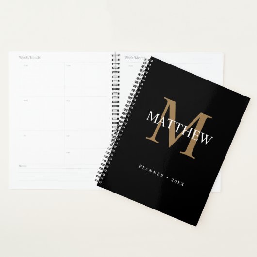 Gepersonaliseerde naam Monogram zwart Planner (Display)