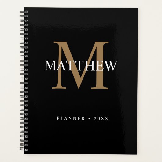 Gepersonaliseerde naam Monogram zwart Planner (Voorkant)